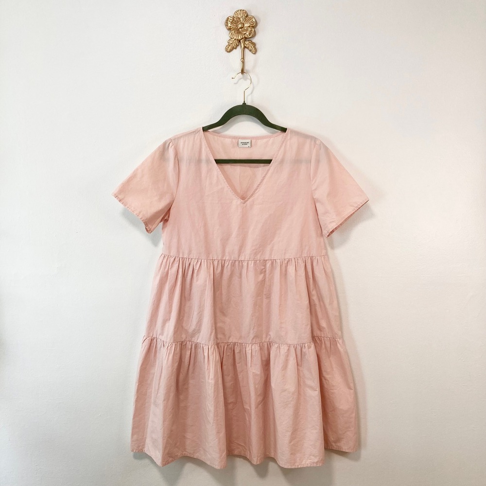 Pink Tiered Babydoll Mini Dress Jacqueline de Yong 38 100% Cotton Pastel Boho